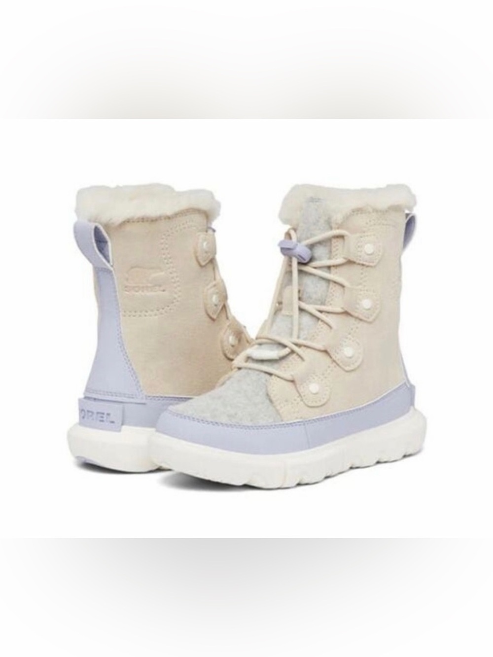 SOREL Kids' Explorer Waterproof Lace-Up Light Purple/Cream Winter Boots  Size 2